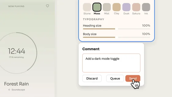 UI mockup with a dark mode toggle option highlighted