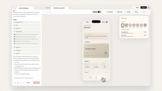 Claude Design interface showing a generated UI mockup
