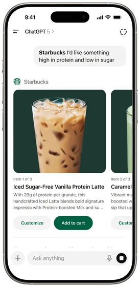 ChatGPT suggesting a sugar-free vanilla protein latte